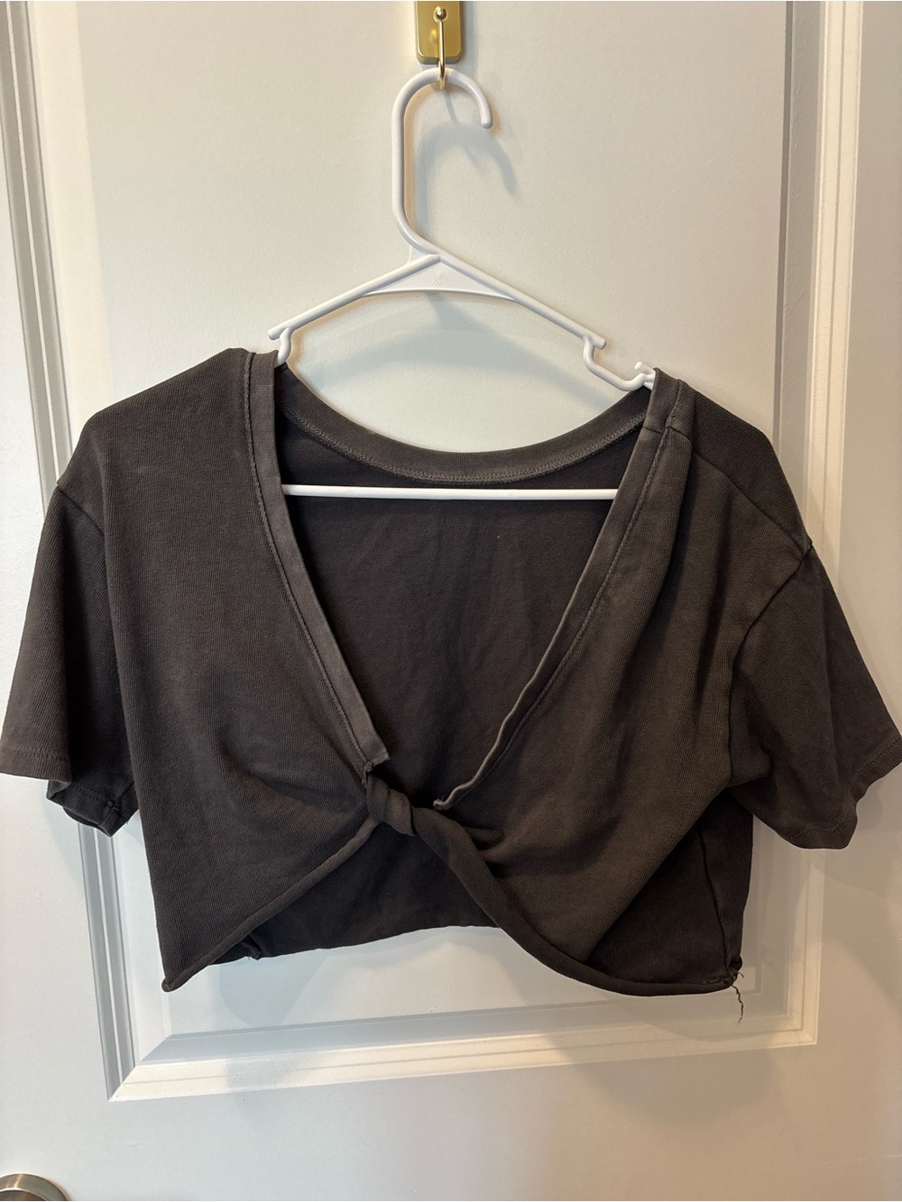 aerie Charcoal Knot-Front Crop Tee